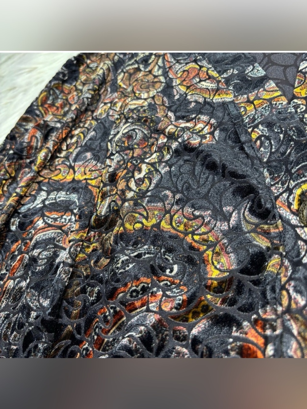 Susan Graver Women's 2X Black Floral Swirl Burn Out Velvet Long Line Cardigan - Picture 2 of 7